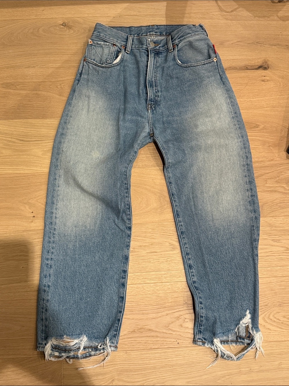 The Denimist Light Blue Distressed Straight-Leg Jeans